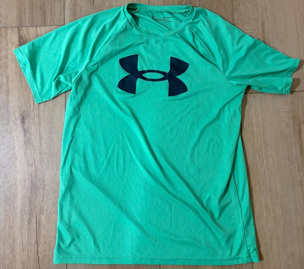Under Armour Heatgear Tech Big Logo T-Shirt Youth XL Mint Green Navy